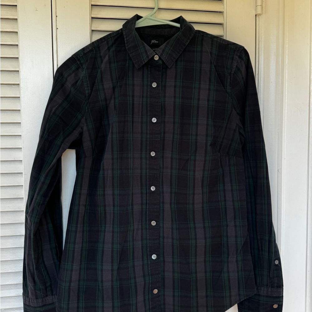 J. Crew Women’s Navy and Green Vintage Plaid Shirt